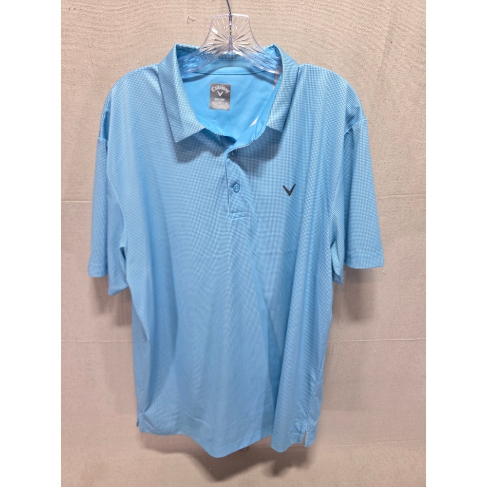 Callaway Opti-Dri Mens XL Blue White Micro Check Short Sleeve Golf Polo Shirt